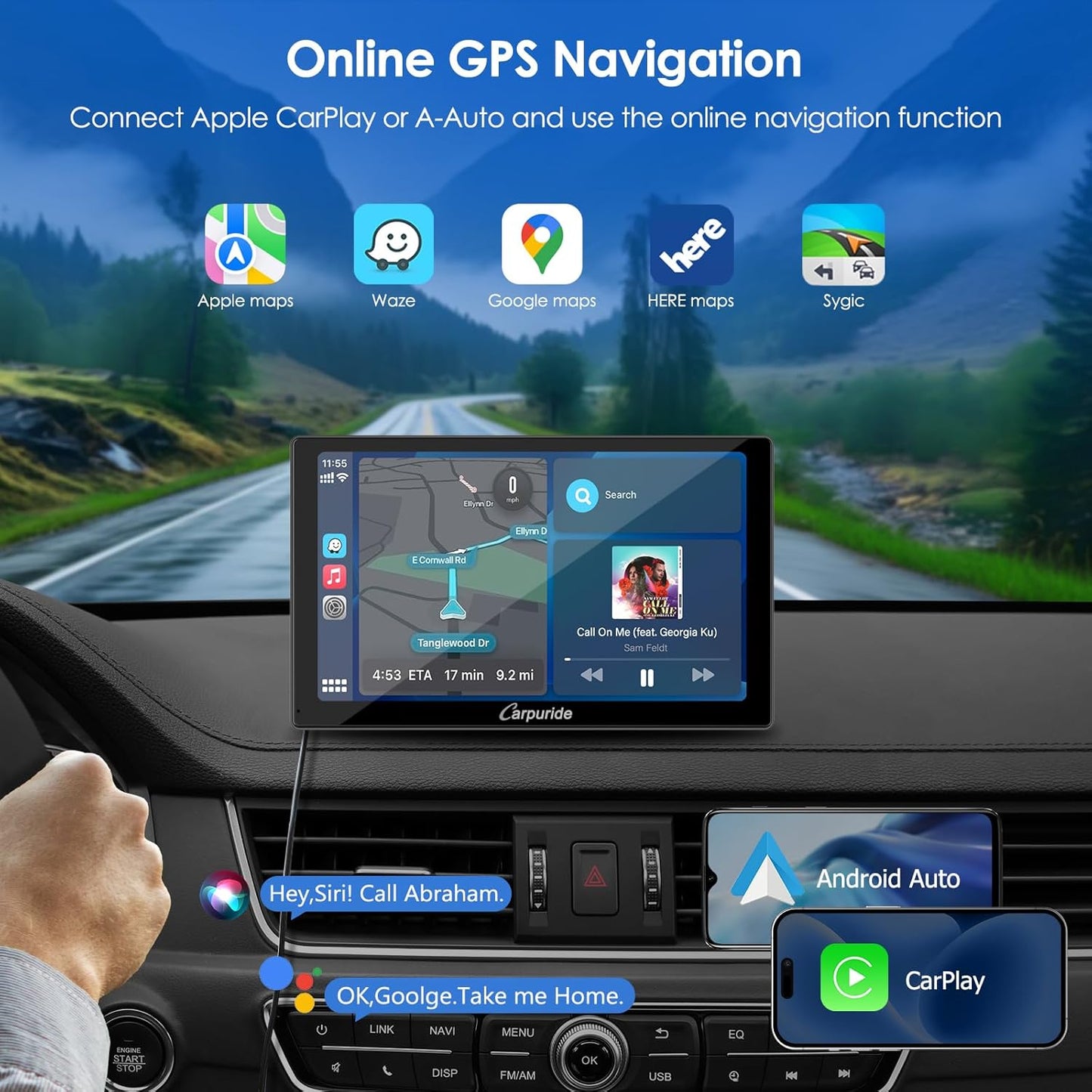 CARPURIDE 9" Wireless/Wired Car Electronics Multimedia Display Screen in NEW