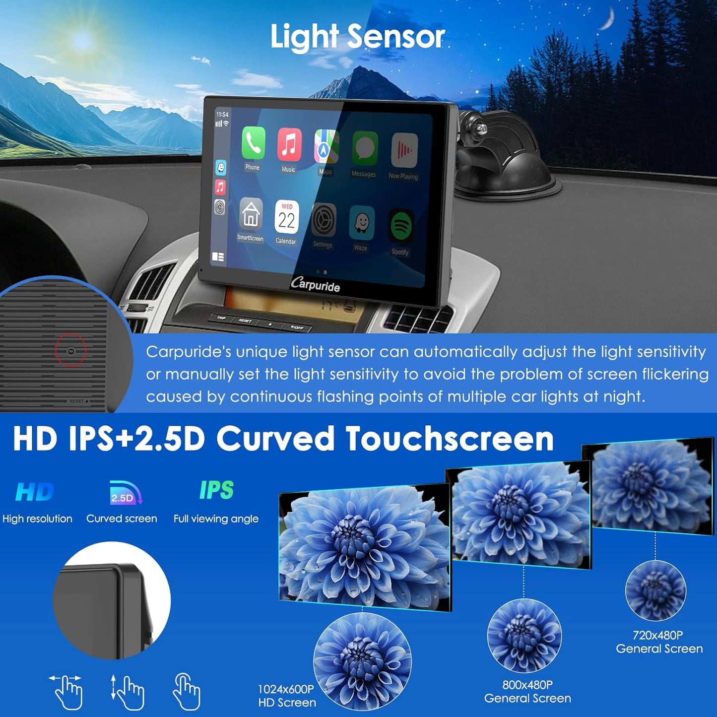 CARPURIDE 9" Wireless/Wired Car Electronics Multimedia Display Screen in NEW