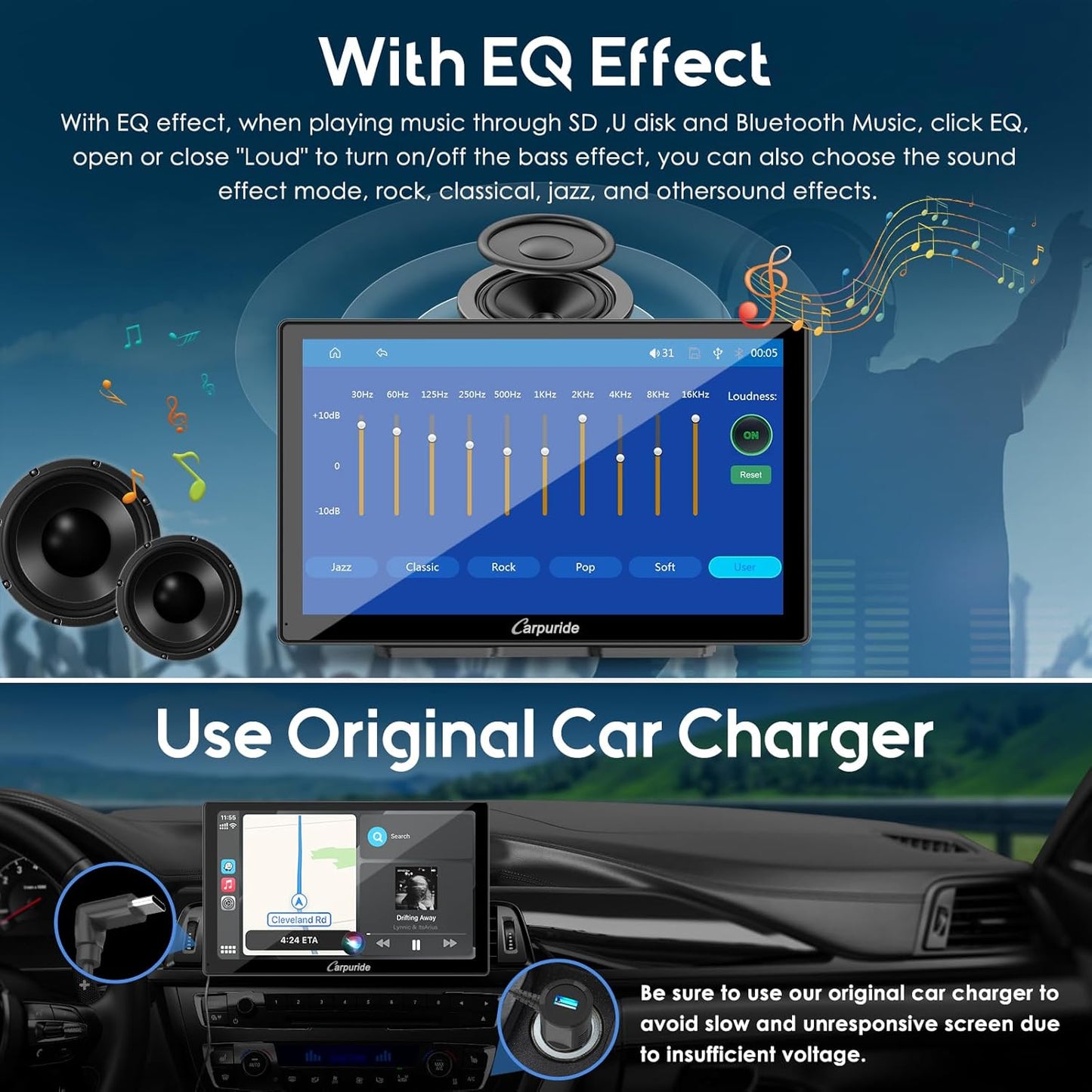 CARPURIDE 9" Wireless/Wired Car Electronics Multimedia Display Screen in NEW