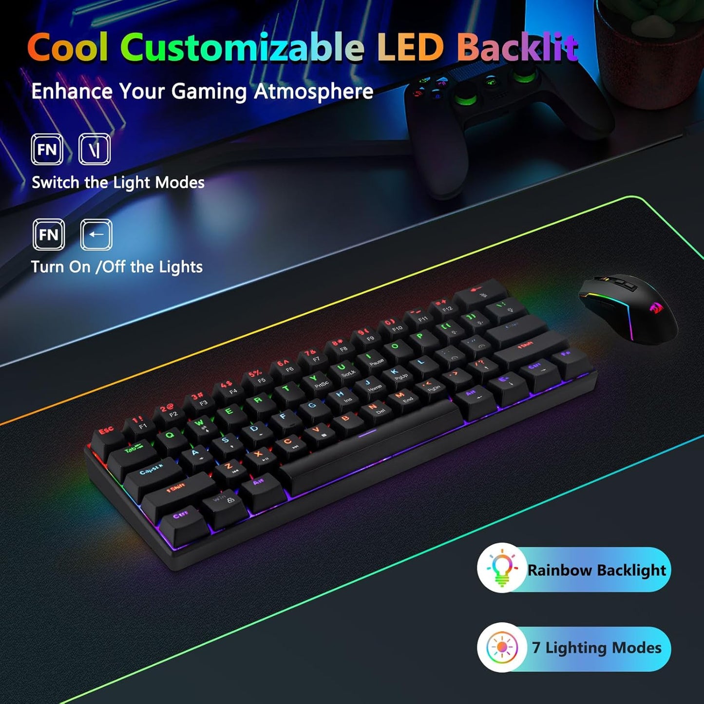 HUO JI Keyboards 60% Mechanical Gaming Keyboard Programmable RGB Backlit NEW
