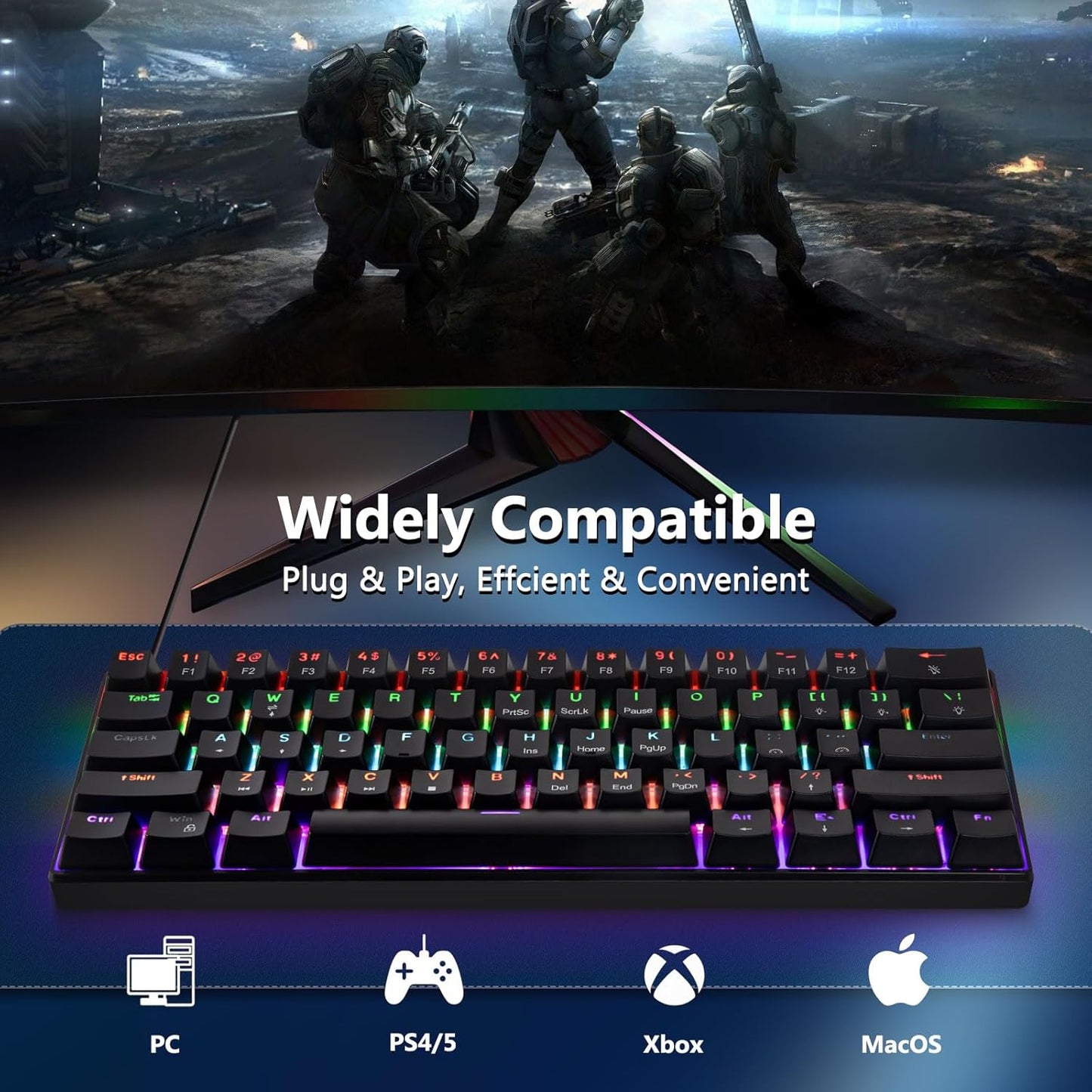 HUO JI Keyboards 60% Mechanical Gaming Keyboard Programmable RGB Backlit NEW