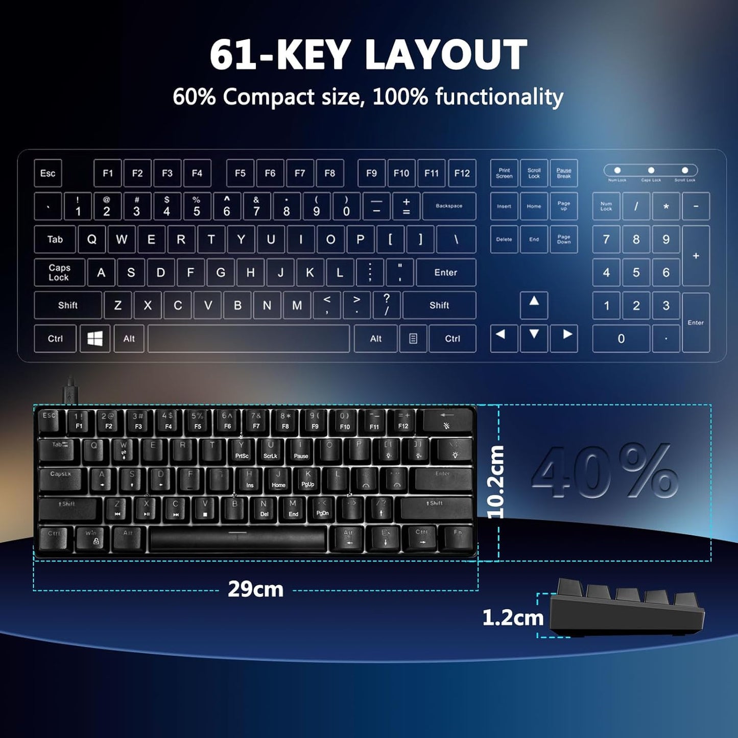 HUO JI Keyboards 60% Mechanical Gaming Keyboard Programmable RGB Backlit NEW
