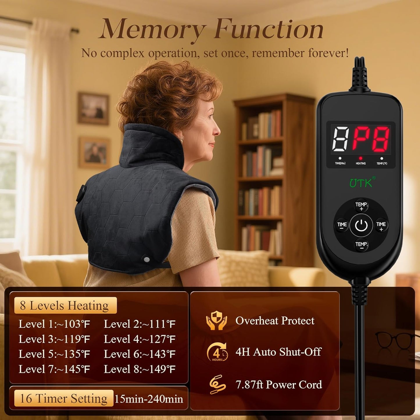 UTK Fast Heating Pad for Neck, Shoulders and Back with Deeper Penetration NEW