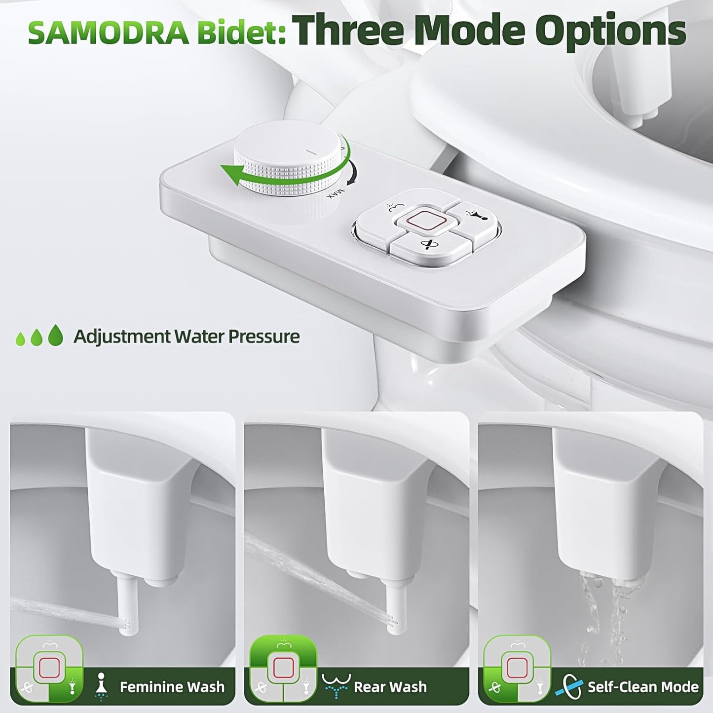 SAMODRA Non-Electric Cold Water Bidet Toilet Seat Attachment, White NEW