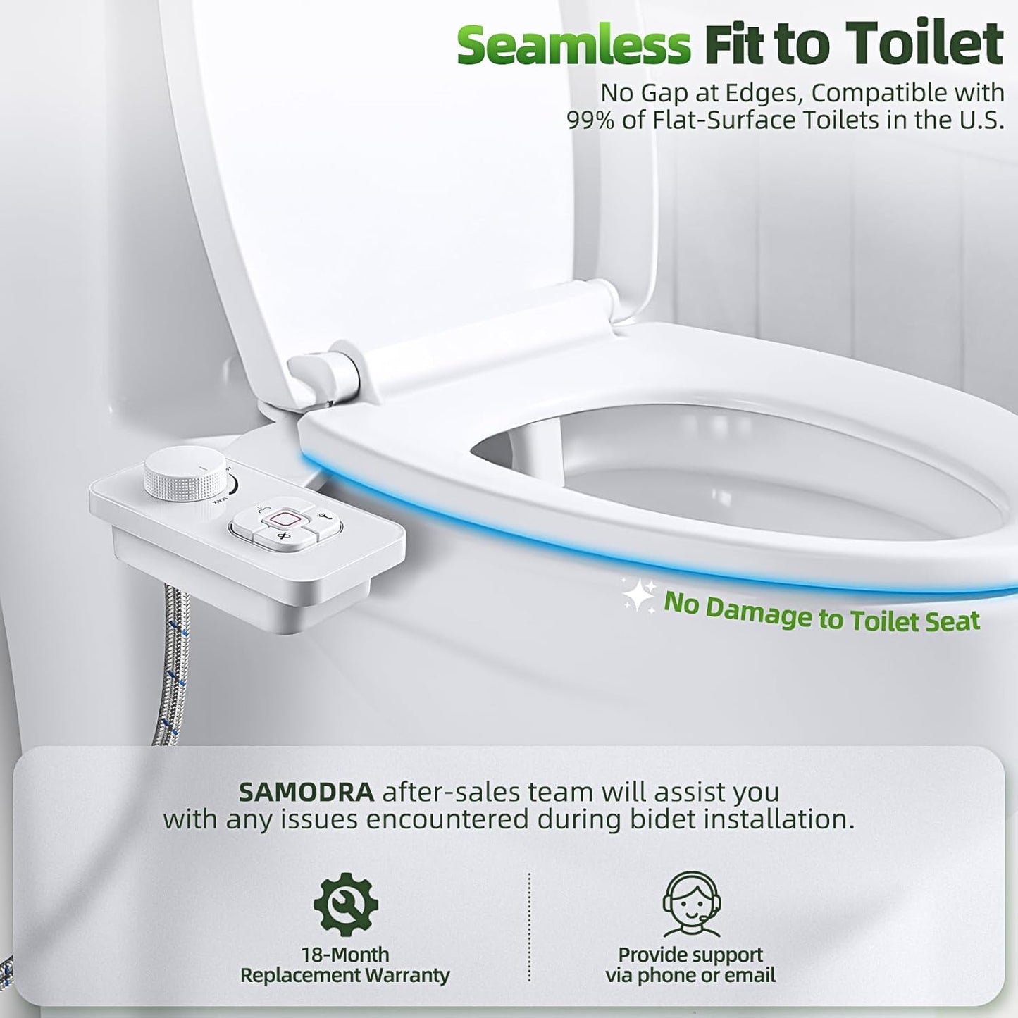 SAMODRA Non-Electric Cold Water Bidet Toilet Seat Attachment, White NEW