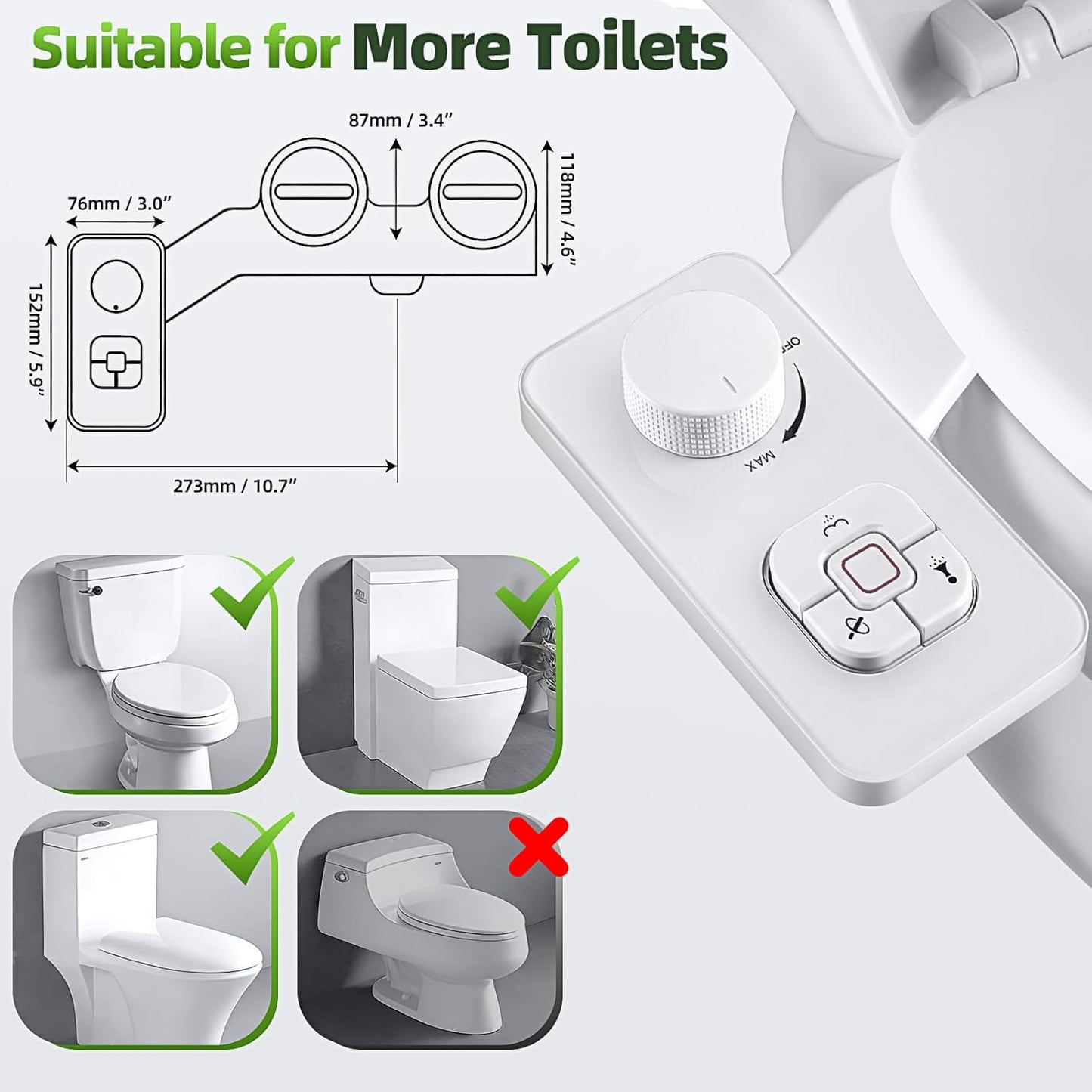 SAMODRA Non-Electric Cold Water Bidet Toilet Seat Attachment, White NEW