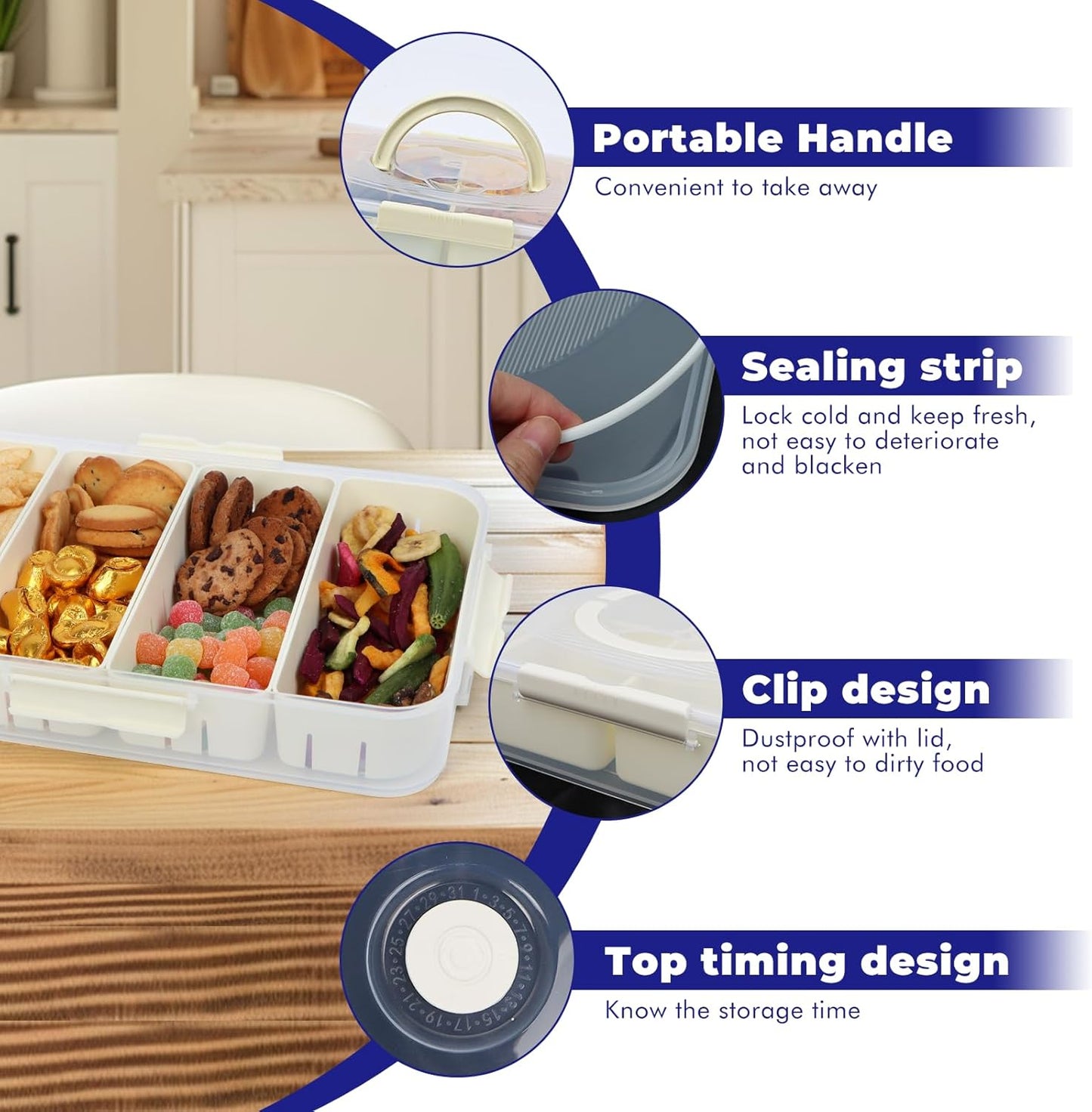 Divided Snackle Box 2 Pack 8 & 4 Compartment Airtight Food Storage NEW