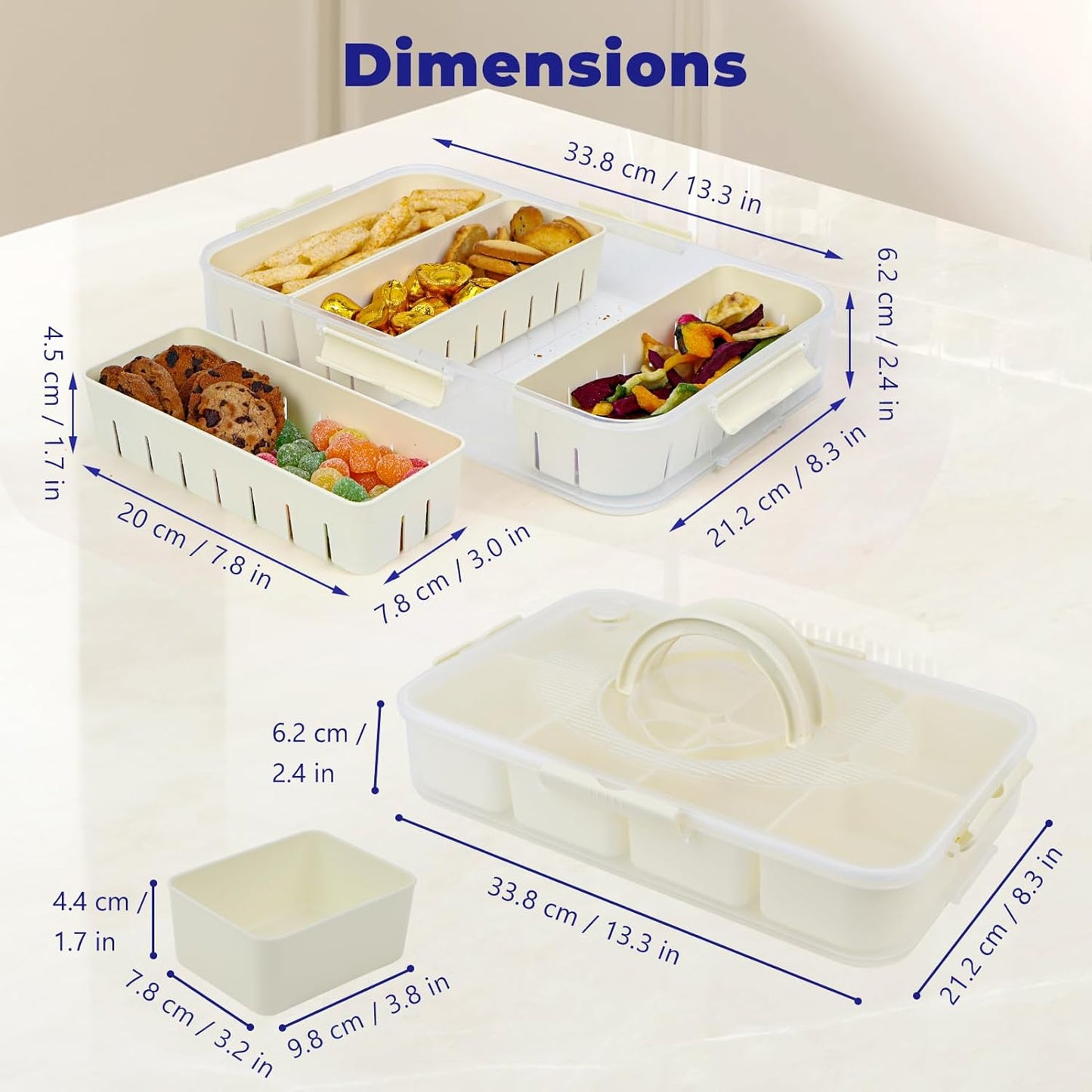 Divided Snackle Box 2 Pack 8 & 4 Compartment Airtight Food Storage NEW
