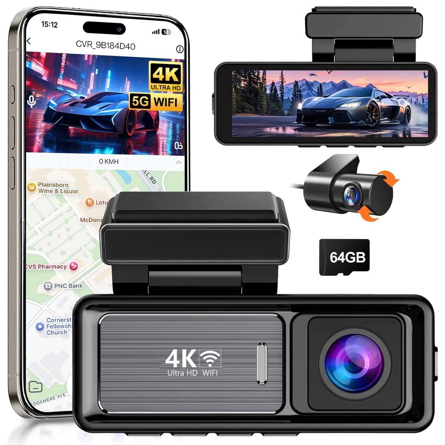 Dual Dash On-Dash-Monitoring Cam with Built-in WiFi GPS for On-Dash Monitoring