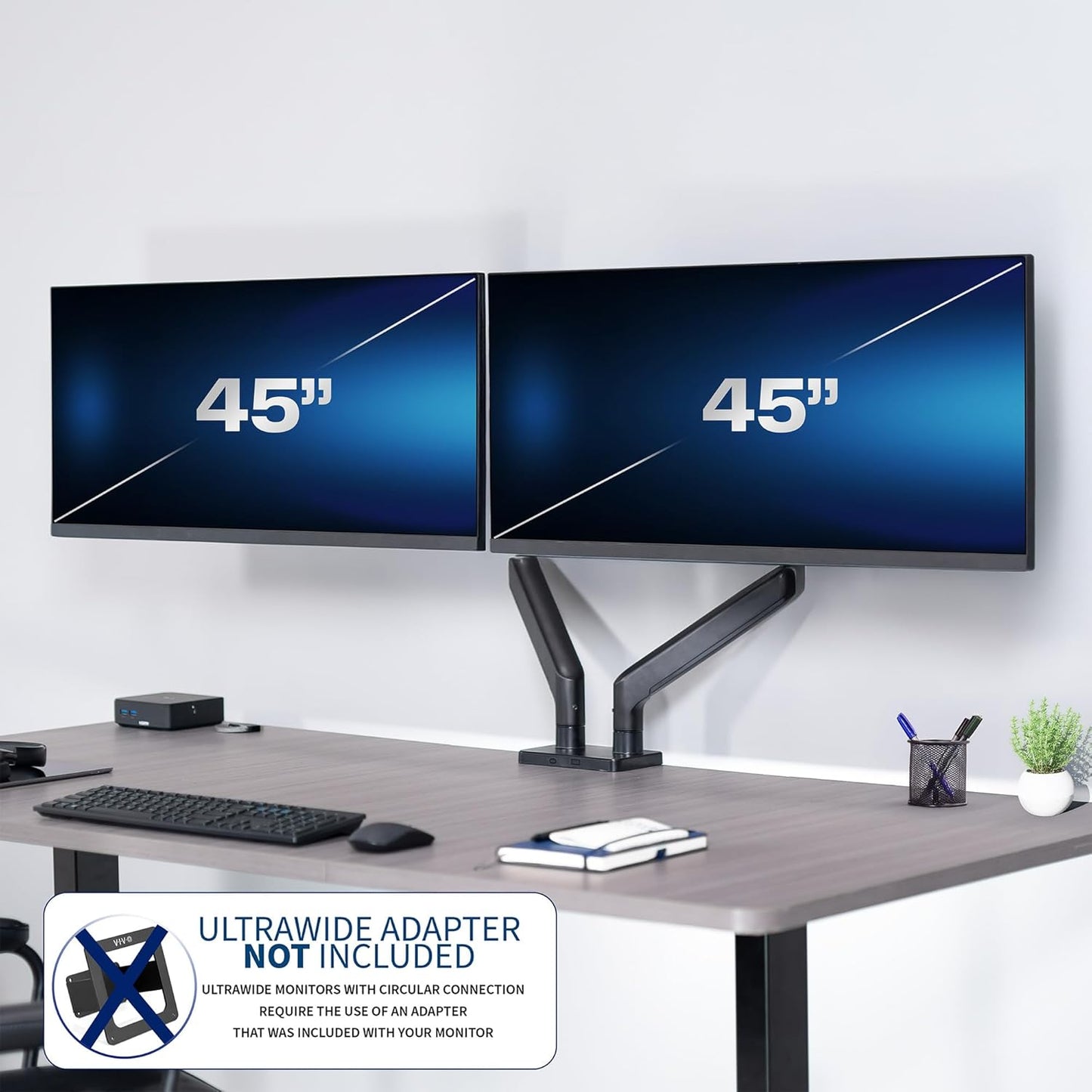 VIVO Dual Ultra-Wide Monitor Tension Arm for 45 Inch Screens in Black NEW