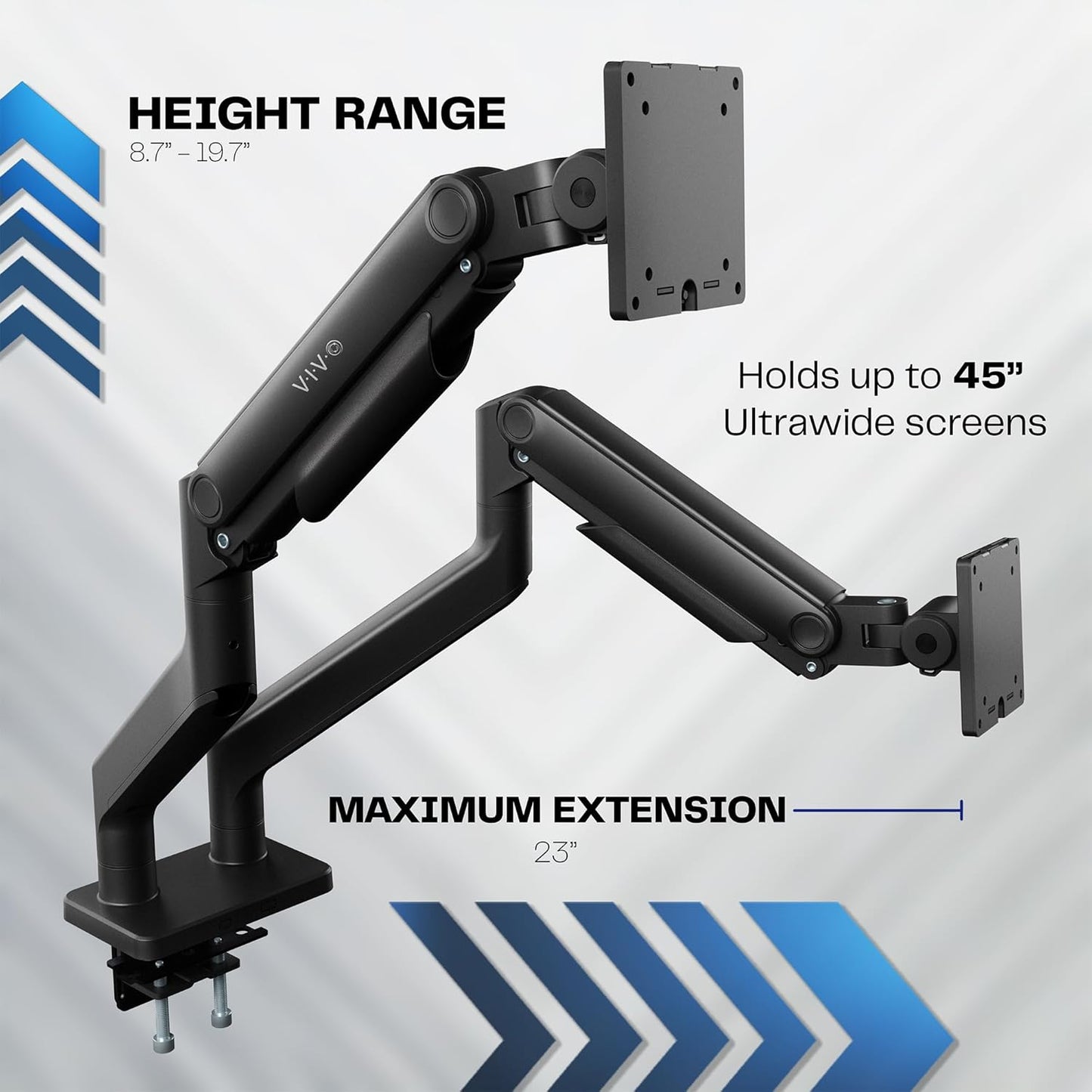 VIVO Dual Ultra-Wide Monitor Tension Arm for 45 Inch Screens in Black NEW