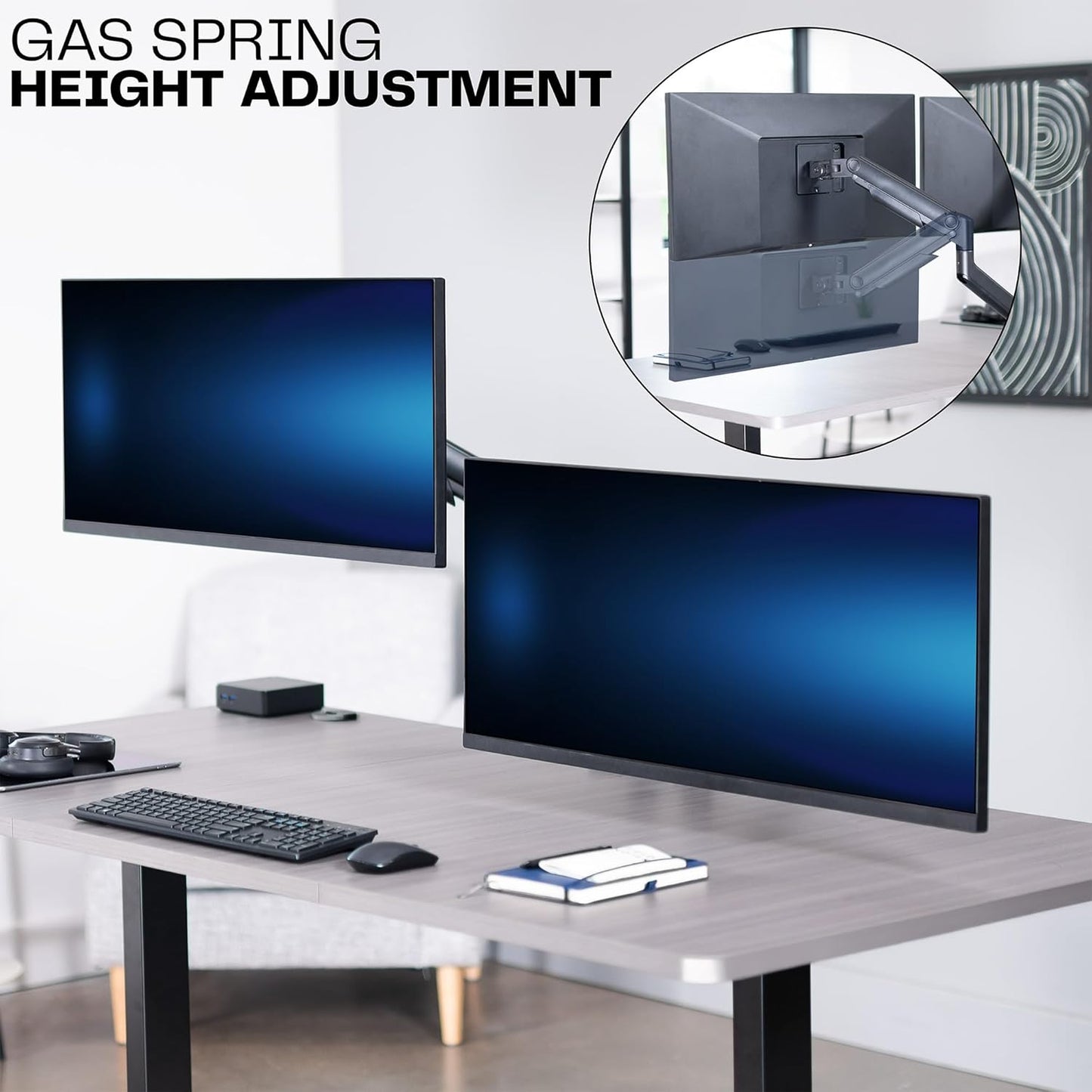 VIVO Dual Ultra-Wide Monitor Tension Arm for 45 Inch Screens in Black NEW