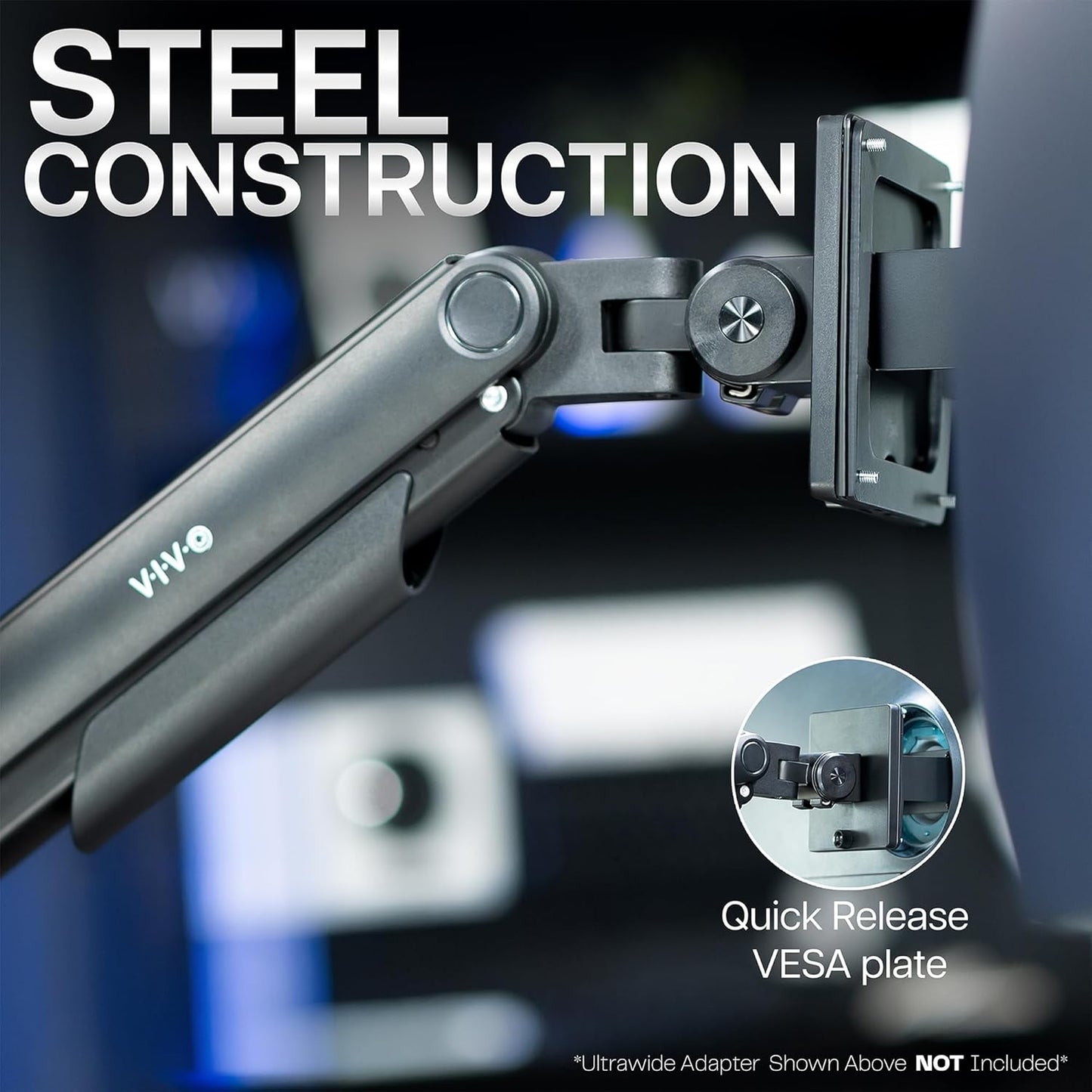 VIVO Dual Ultra-Wide Monitor Tension Arm for 45 Inch Screens in Black NEW