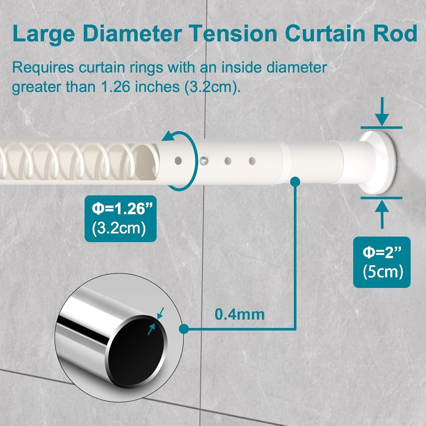 Oxdigi Adjustable Tension Shower Curtain Rod 27.6"-43.3" White Home NEW