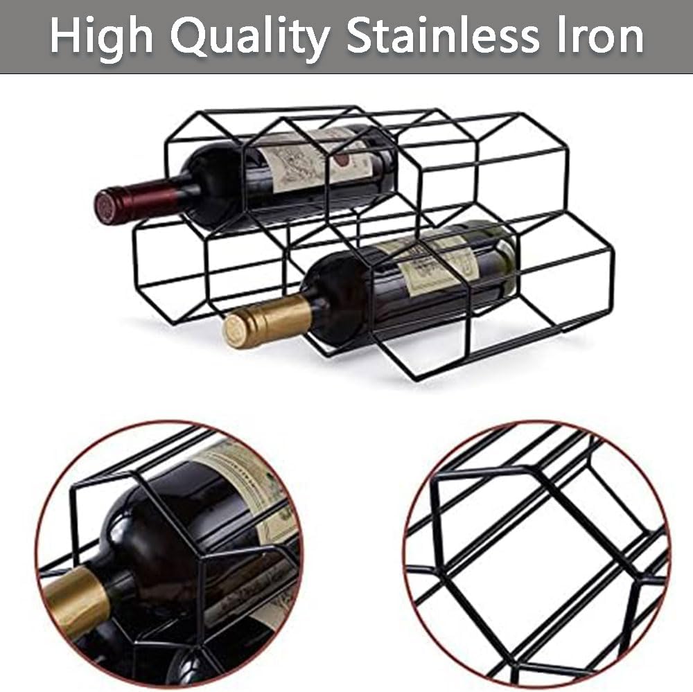 Freestanding Iron Wine Rack Holder Storage Organizer Black Size 35x19x18 cm NEW