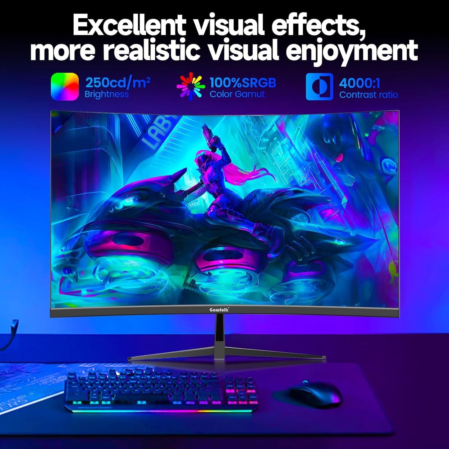 Gawfolk 32 Monitors Inch Curved Gaming Monitor 1800R 180Hz PC Computer NEW