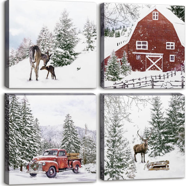 Stunning Snowscape Forest Scene Wall Art Canvas Prints, 30x30cm White Size NEW