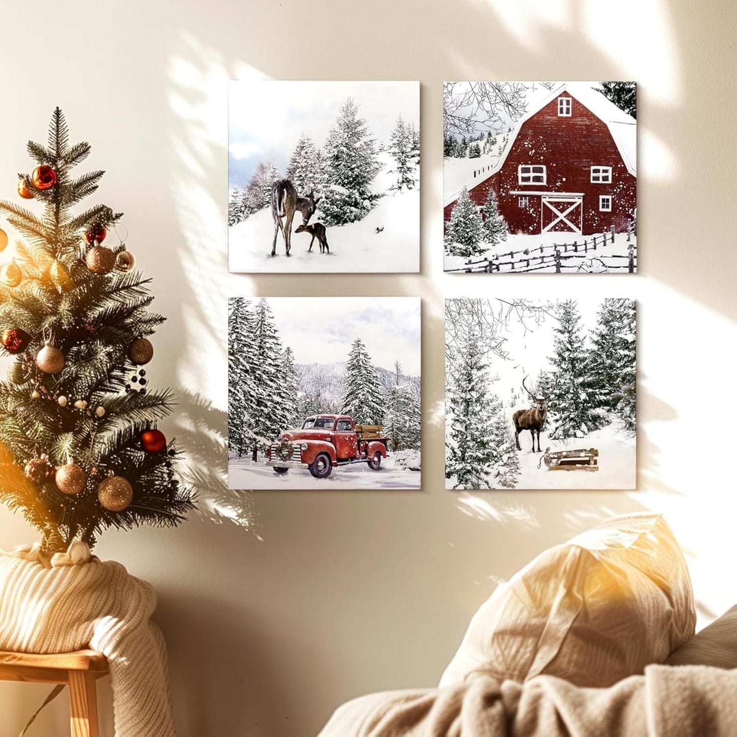 Stunning Snowscape Forest Scene Wall Art Canvas Prints, 30x30cm White Size NEW