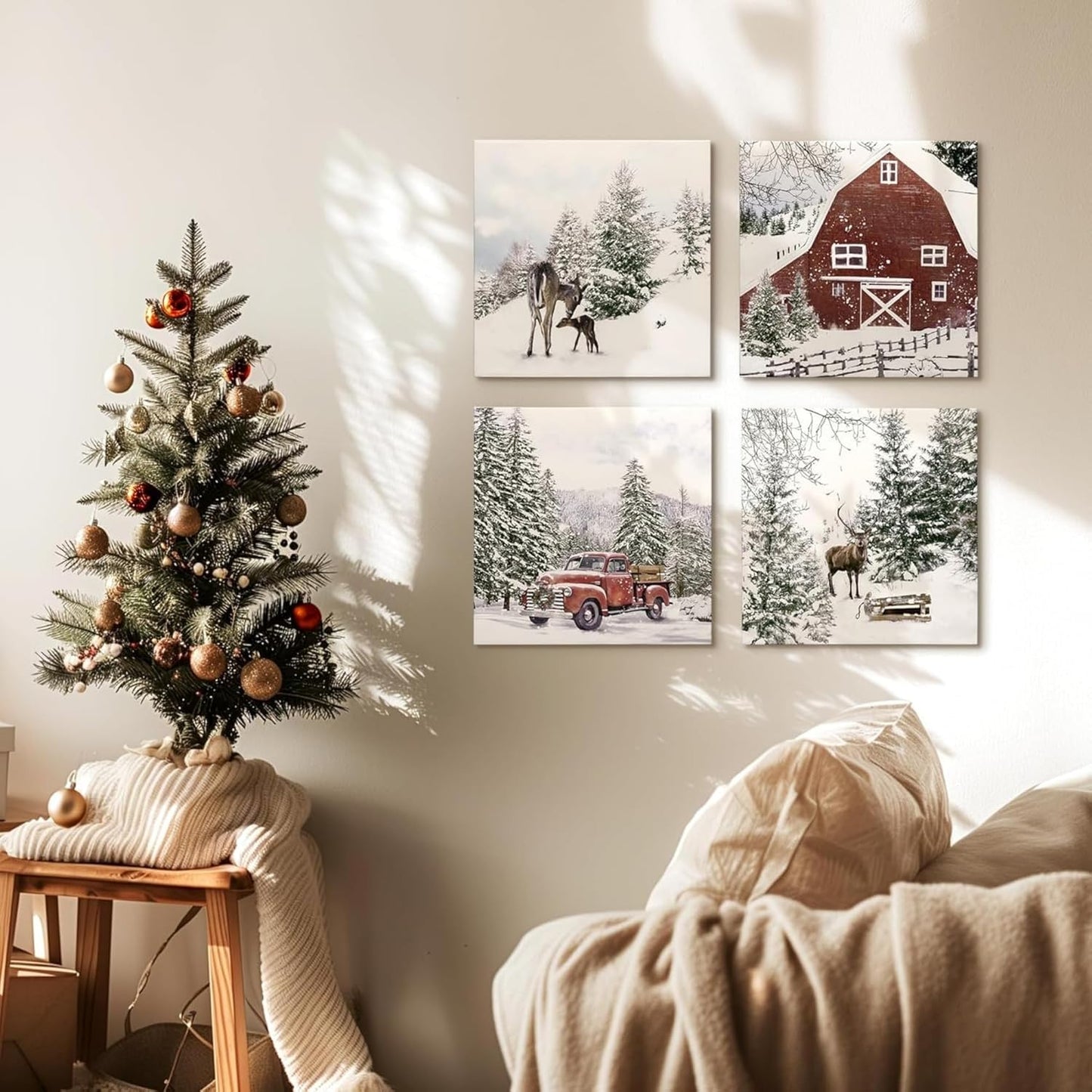 Stunning Snowscape Forest Scene Wall Art Canvas Prints, 30x30cm White Size NEW