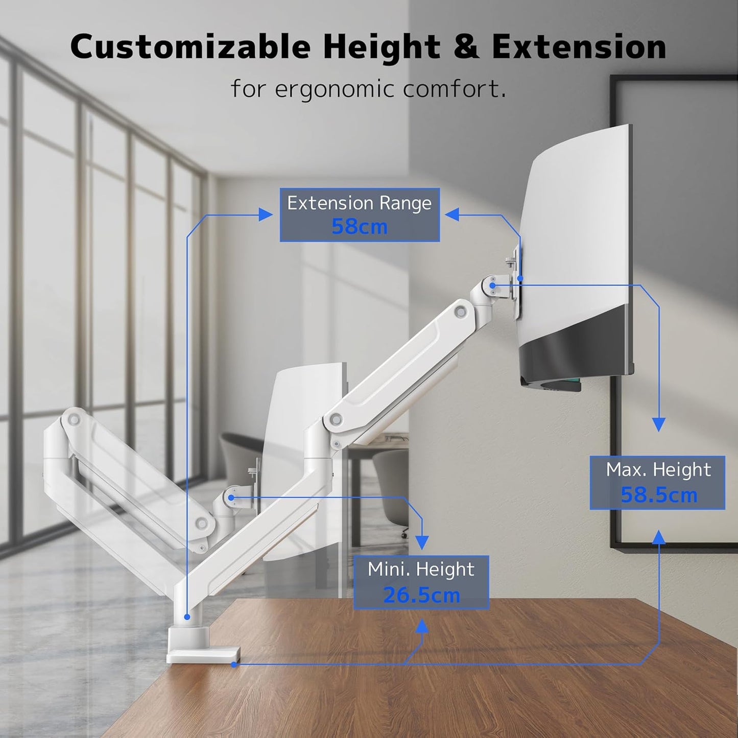 Premium Heavy Duty White Monitor Arm for 17-49 Inch Screens up to 44 lbs DEMO
