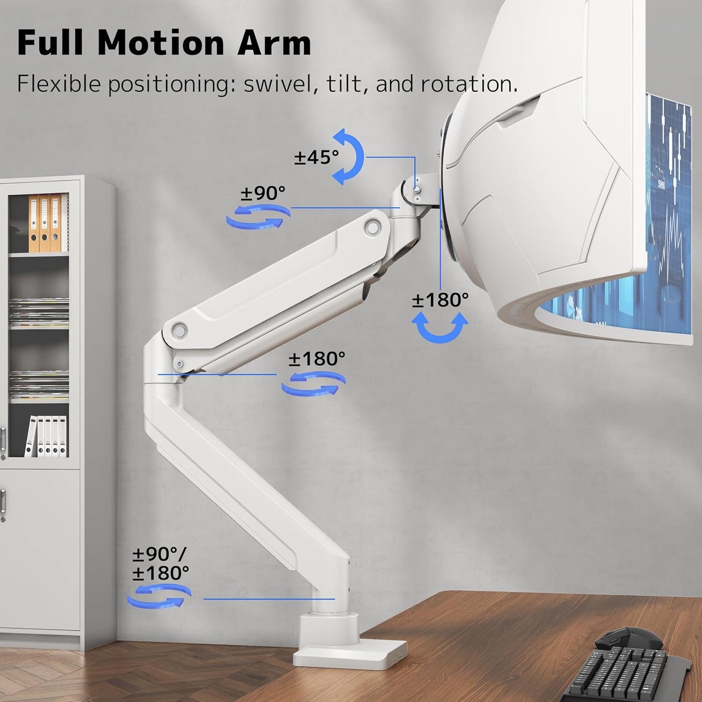 Premium Heavy Duty White Monitor Arm for 17-49 Inch Screens up to 44 lbs DEMO
