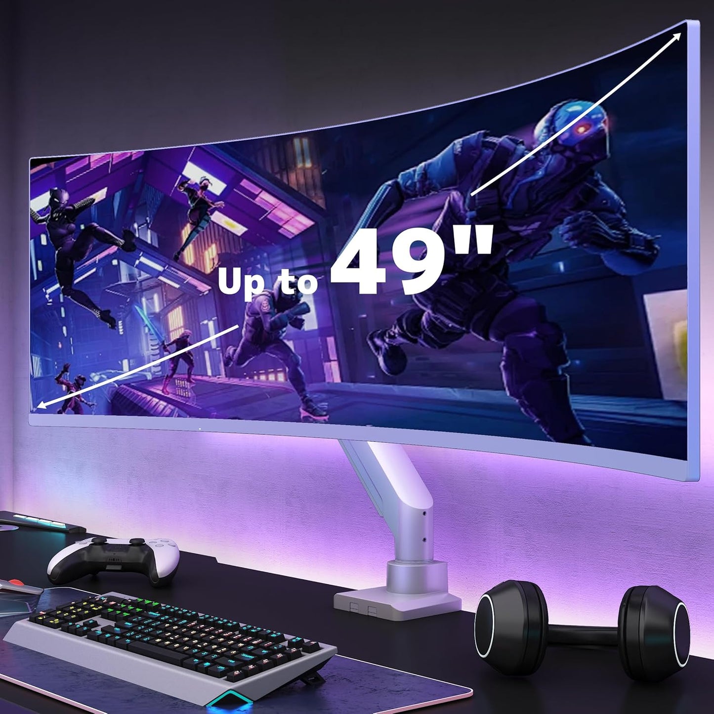 Premium Heavy Duty White Monitor Arm for 17-49 Inch Screens up to 44 lbs DEMO