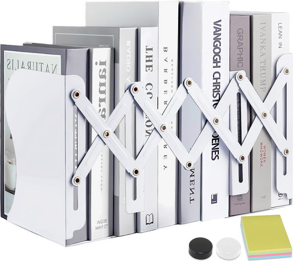 Adjustable Non-Slip Heavy Duty Metal Bookends White Book Stopper Size 15cm DEMO