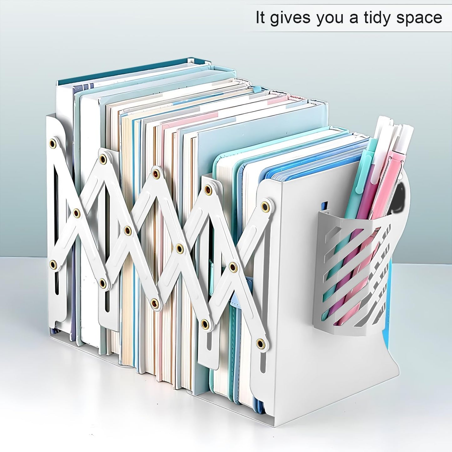 Adjustable Non-Slip Heavy Duty Metal Bookends White Book Stopper Size 15cm DEMO