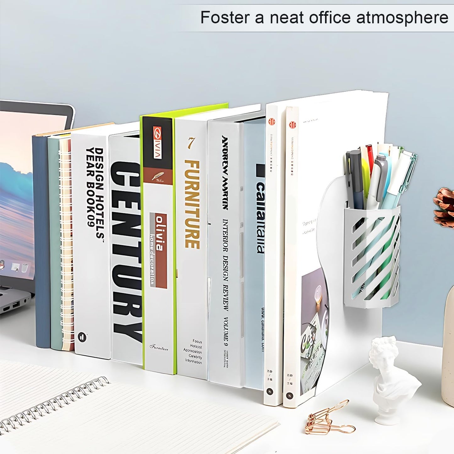 Adjustable Non-Slip Heavy Duty Metal Bookends White Book Stopper Size 15cm DEMO