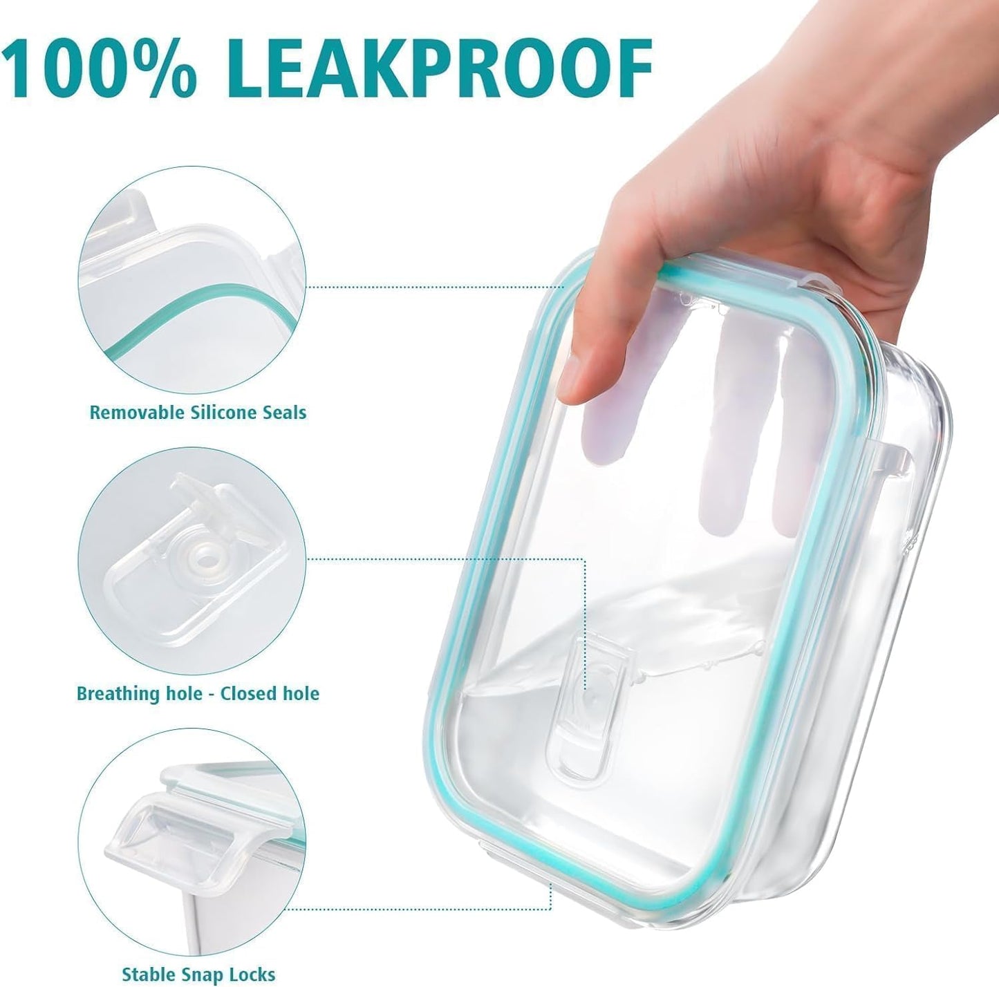 Feshory 10-Pack 1040ml Airtight Glass Food Storage Containers, Clear Size NEW