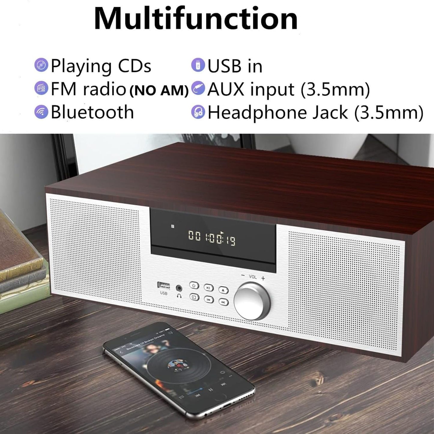 HANLIM Vintage Stereos Stereo Mini HiFi System CD Player with 40W Speakers DEMO