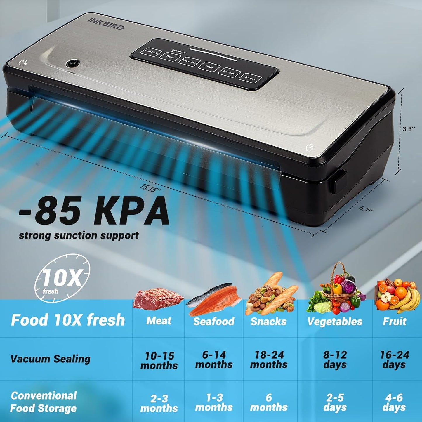 Inkbird Vacuum Sealer Machine 10-in-1 with Bag Storage and Cutter Black DEMO