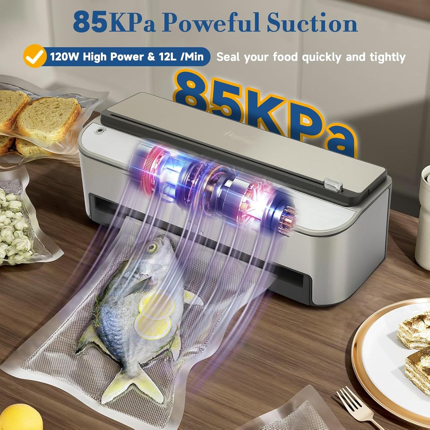 Homiloggo 120W Powerful Automatic Food Vacuum Sealer Machine for Kitchen DEMO