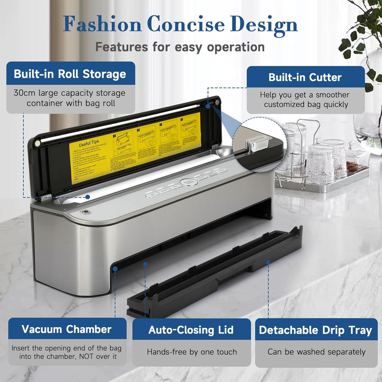 Homiloggo 120W Powerful Automatic Food Vacuum Sealer Machine for Kitchen DEMO