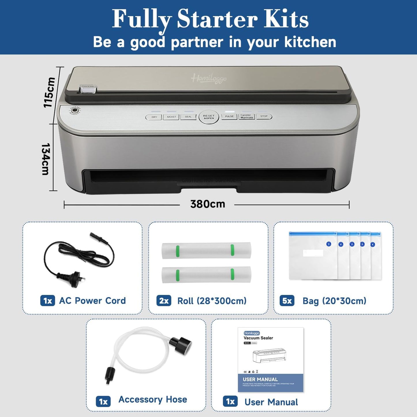 Homiloggo 120W Powerful Automatic Food Vacuum Sealer Machine for Kitchen DEMO