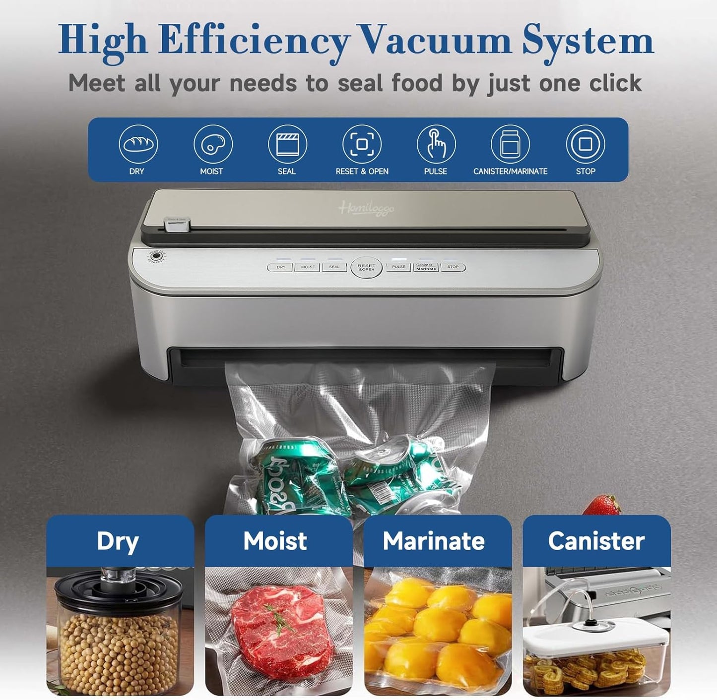 Homiloggo 120W Powerful Automatic Food Vacuum Sealer Machine for Kitchen DEMO