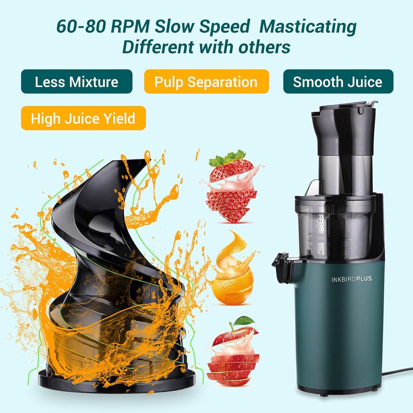 Inkbird Green Juicers Slow Masticating Juicer for Fruits Vegetables Cold DEMO