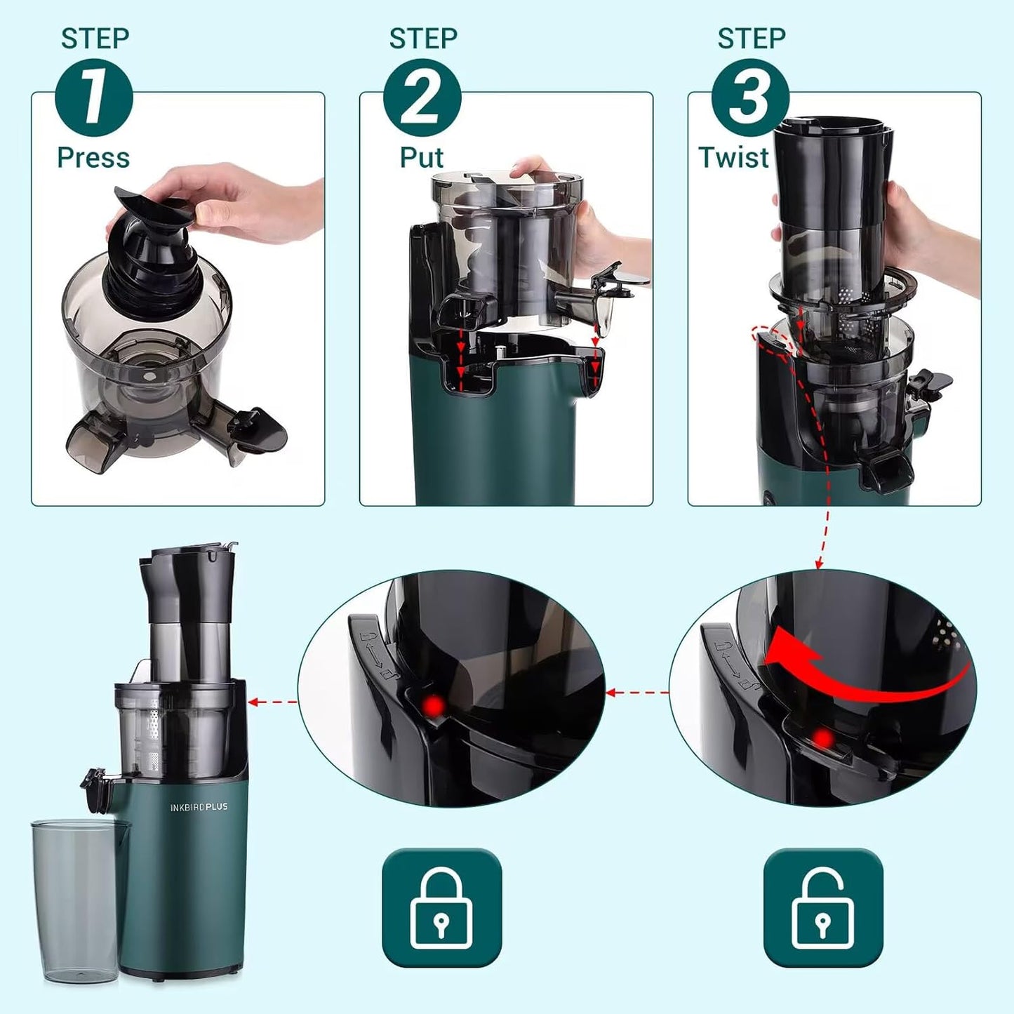 Inkbird Green Juicers Slow Masticating Juicer for Fruits Vegetables Cold DEMO