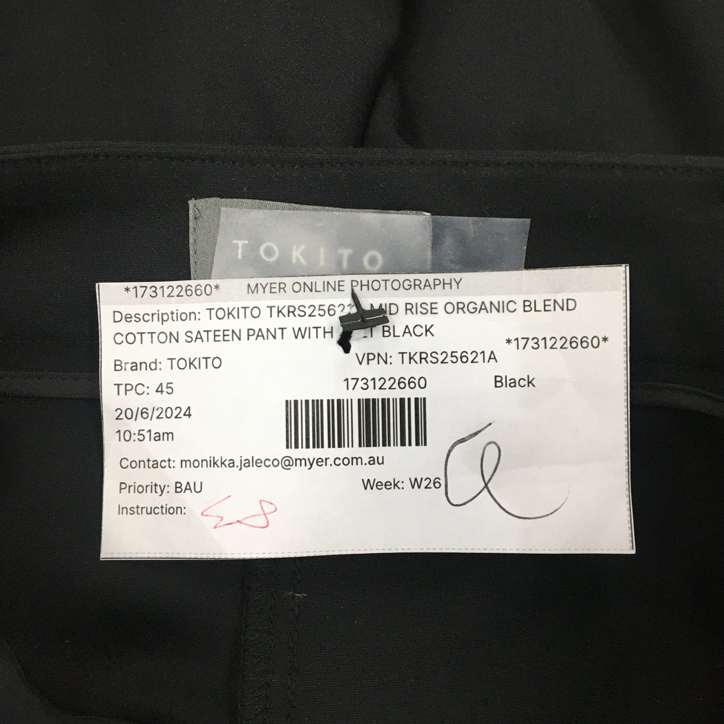 Tokito Cotton Sateen Relaxed Fit Pants for Women Black Size 8 NEW