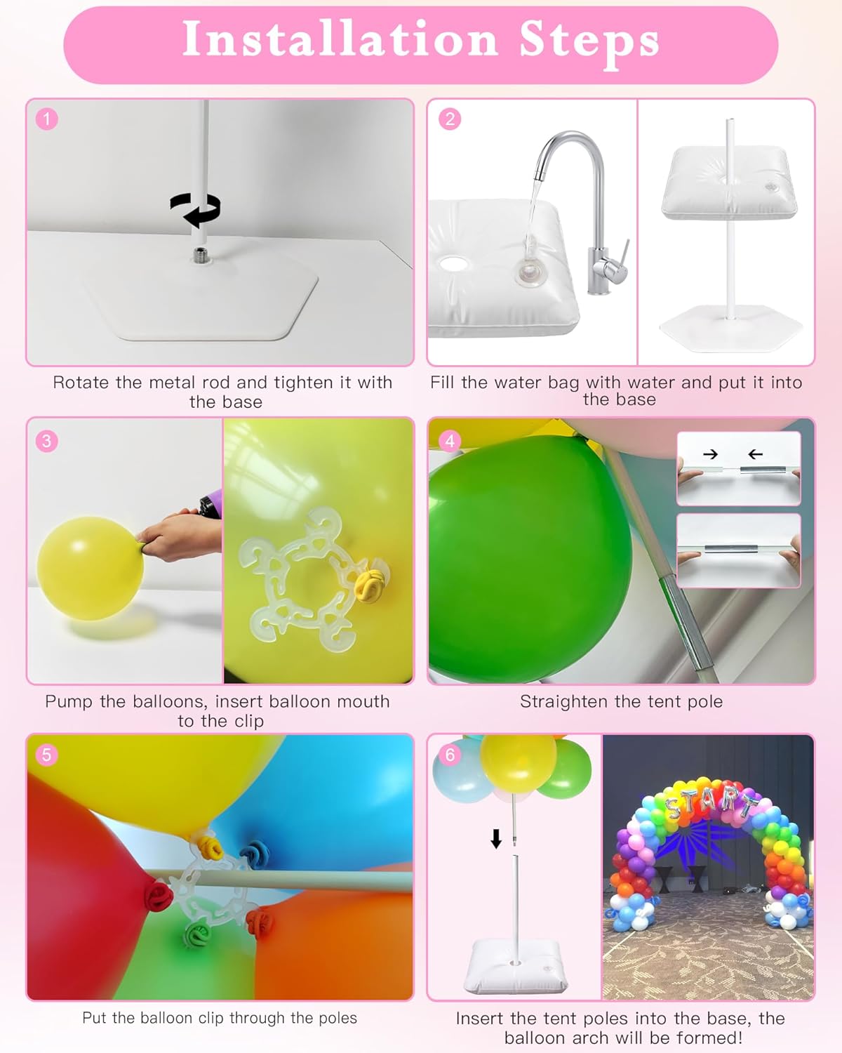 YALLOVE 21 Balloons Feet Balloon Arch Stand Kit Adjustable Width and Height NEW