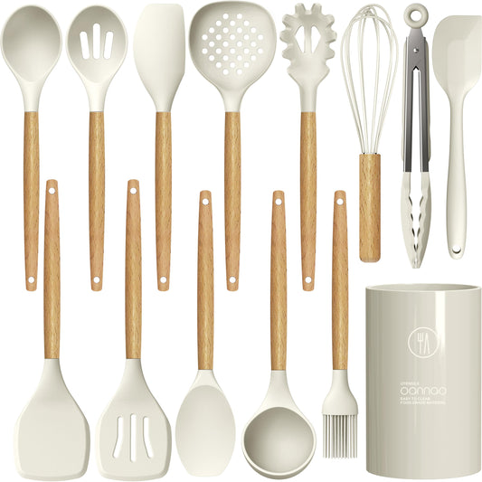 oannao 12 Inch Silicone Cooking Utensils Set Heat Resistant Kitchen NEW