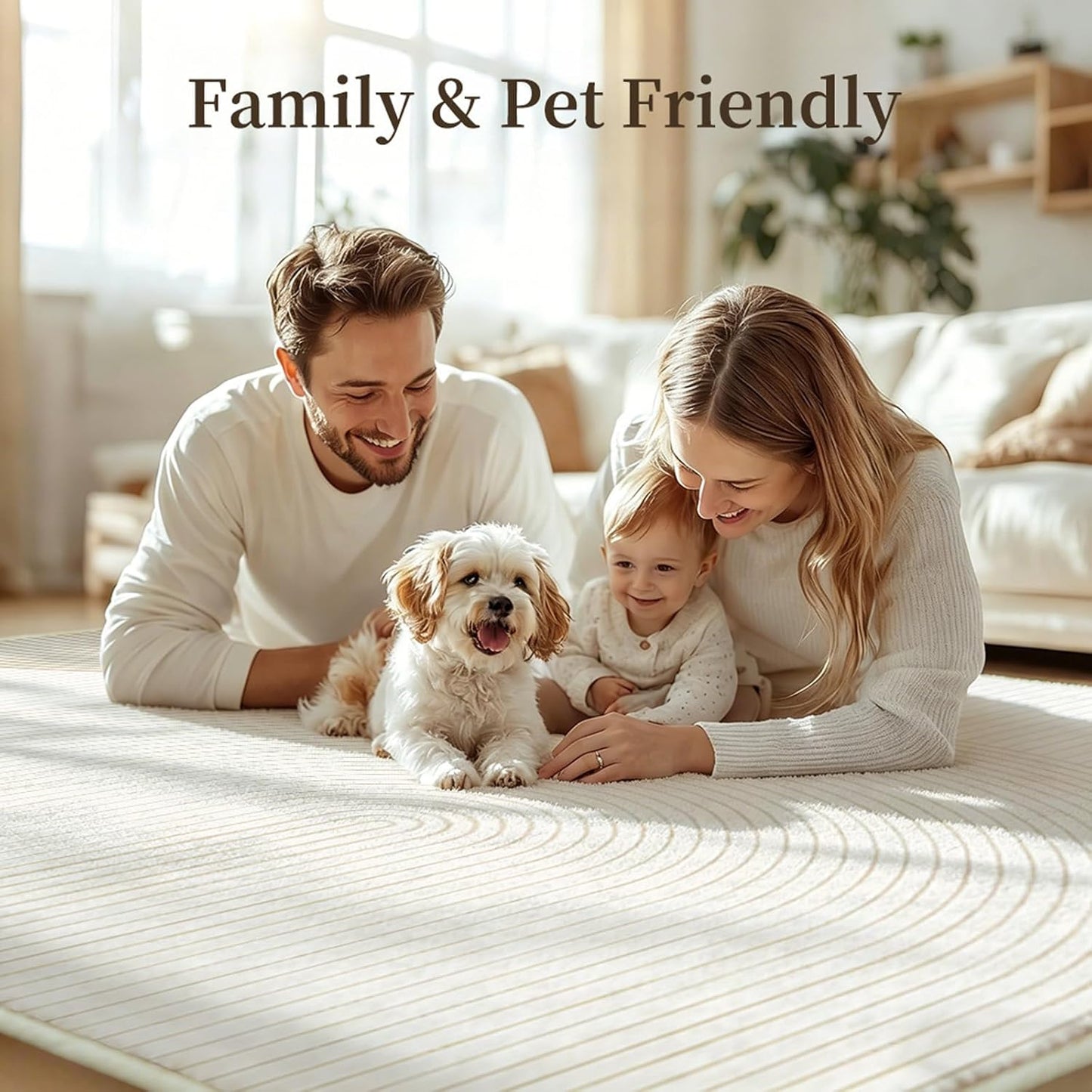 UZU 200x250cm Machine Washable Geometric Lines Area Rug for Living Room NEW