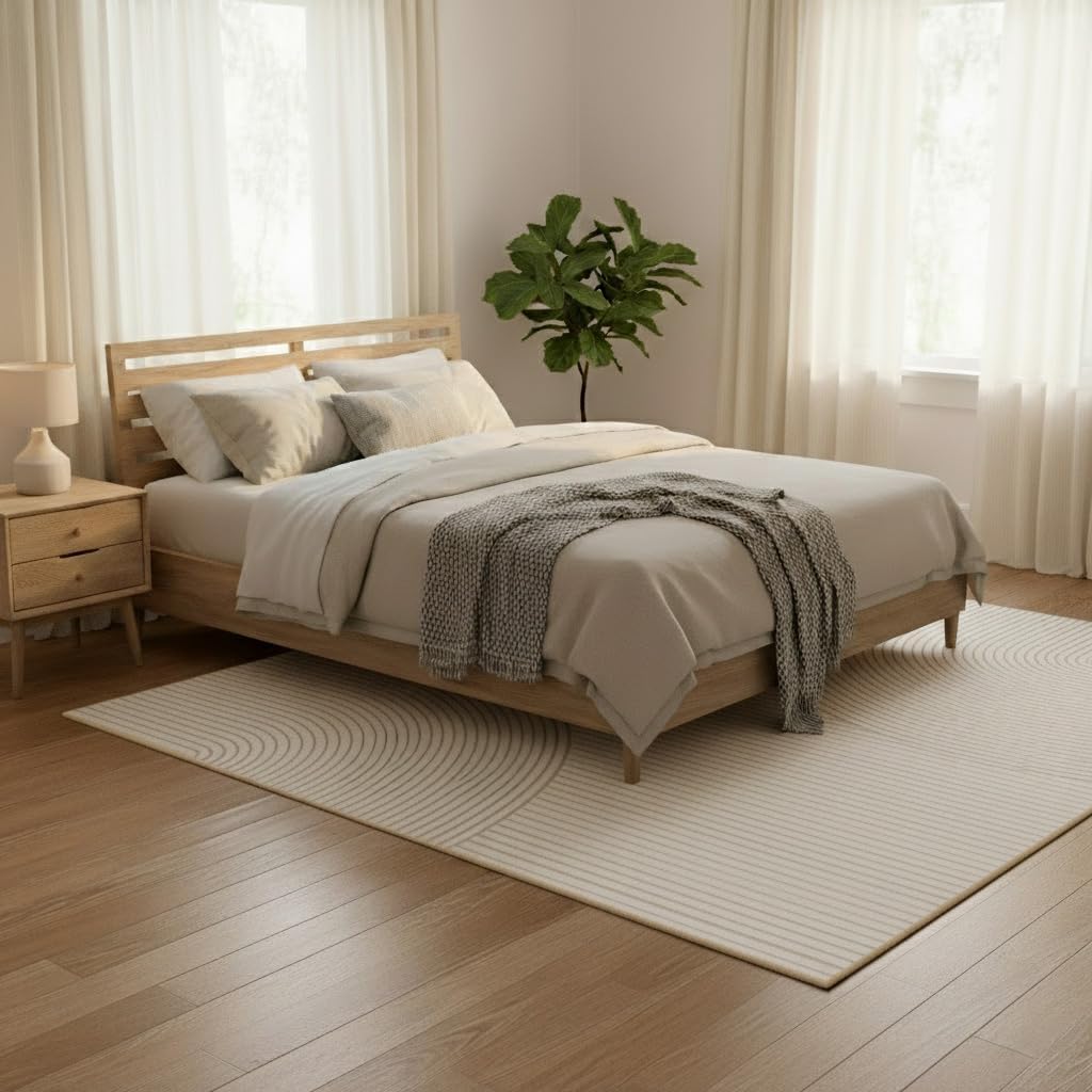 UZU 200x250cm Machine Washable Geometric Lines Area Rug for Living Room NEW
