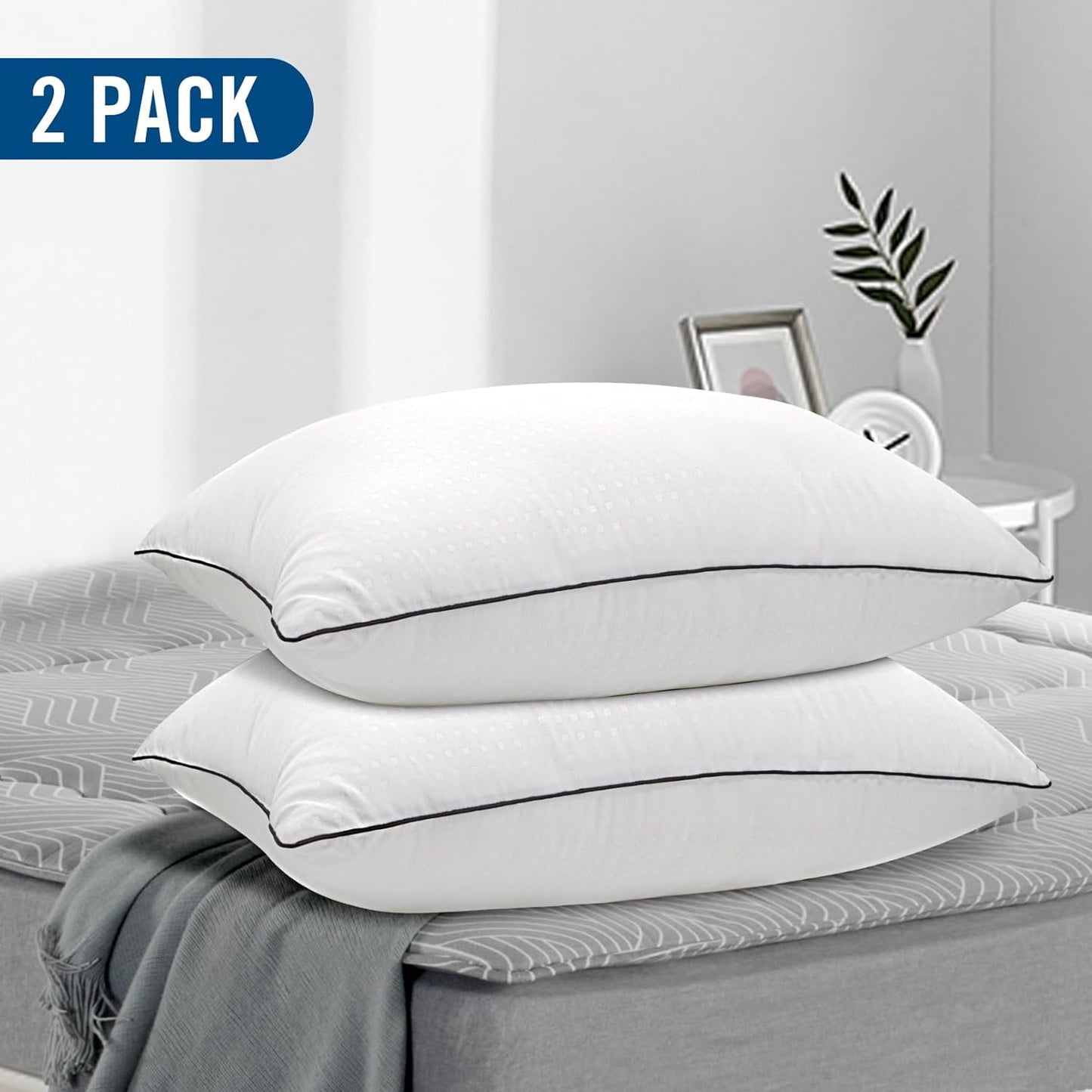 Higoom Standard Bed Pillows 2 Pack, Luxury Hotel Comfort White Pillows, NEW