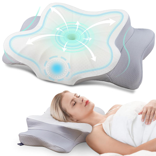 DONAMA Cooling Pillows Contour Memory Foam Neck Pain Relief Pillow Light NEW