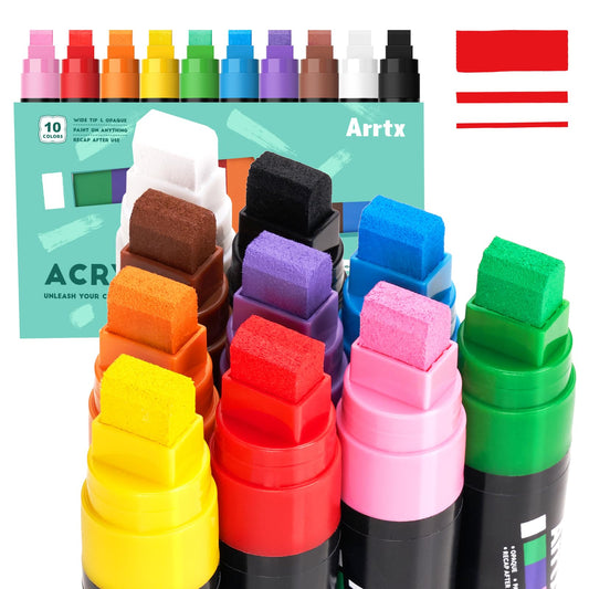 Arrtx Jumbo Felt Tip Acrylic Paint Markers, 10 Vibrant Colors NEW