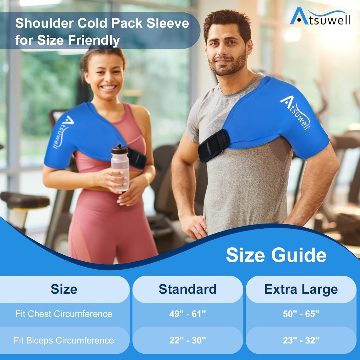 Atsuwell Extra Large Shoulder Ice Pack Wrap for Pain Relief in Blue Size NEW