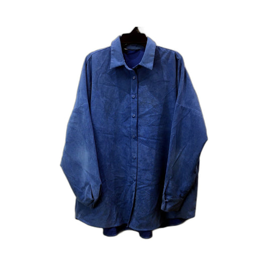 Zara Mens Navy Blue Button-Down Casual Dress Shirt, Large Size