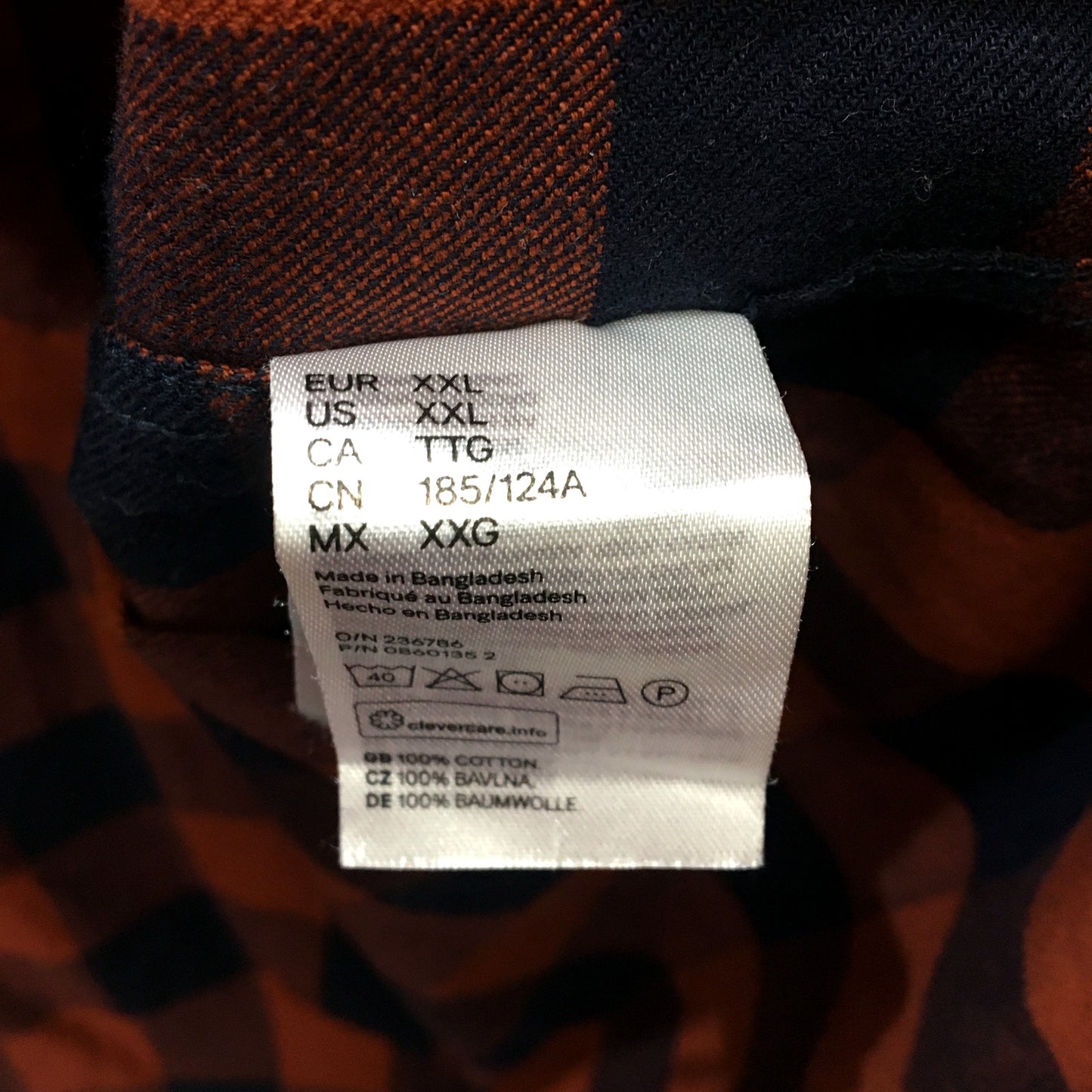 H&M Mens Plaid Flannel Casual Shirt Brown Navy Pullover Sweatshirt Size 2XL