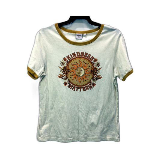 Ghanda Co. Womens Ringer T-Shirt Graphic Tee White with Mustard Trim Size 10